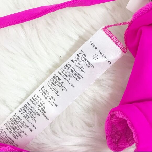 GOOD AMERICAN Hot Pink Triangle String Bikini Waist Tie Jacquard Large 3 New - Picture 4 of 10